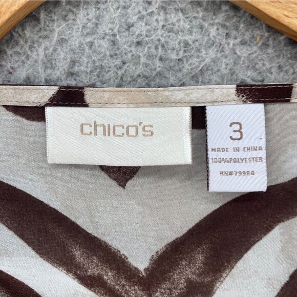 Chicos Top Womens 3 US Extra Large Brown Multi Zebra Stripes 3/4 Sleeves Blouse - Picture 6 of 9